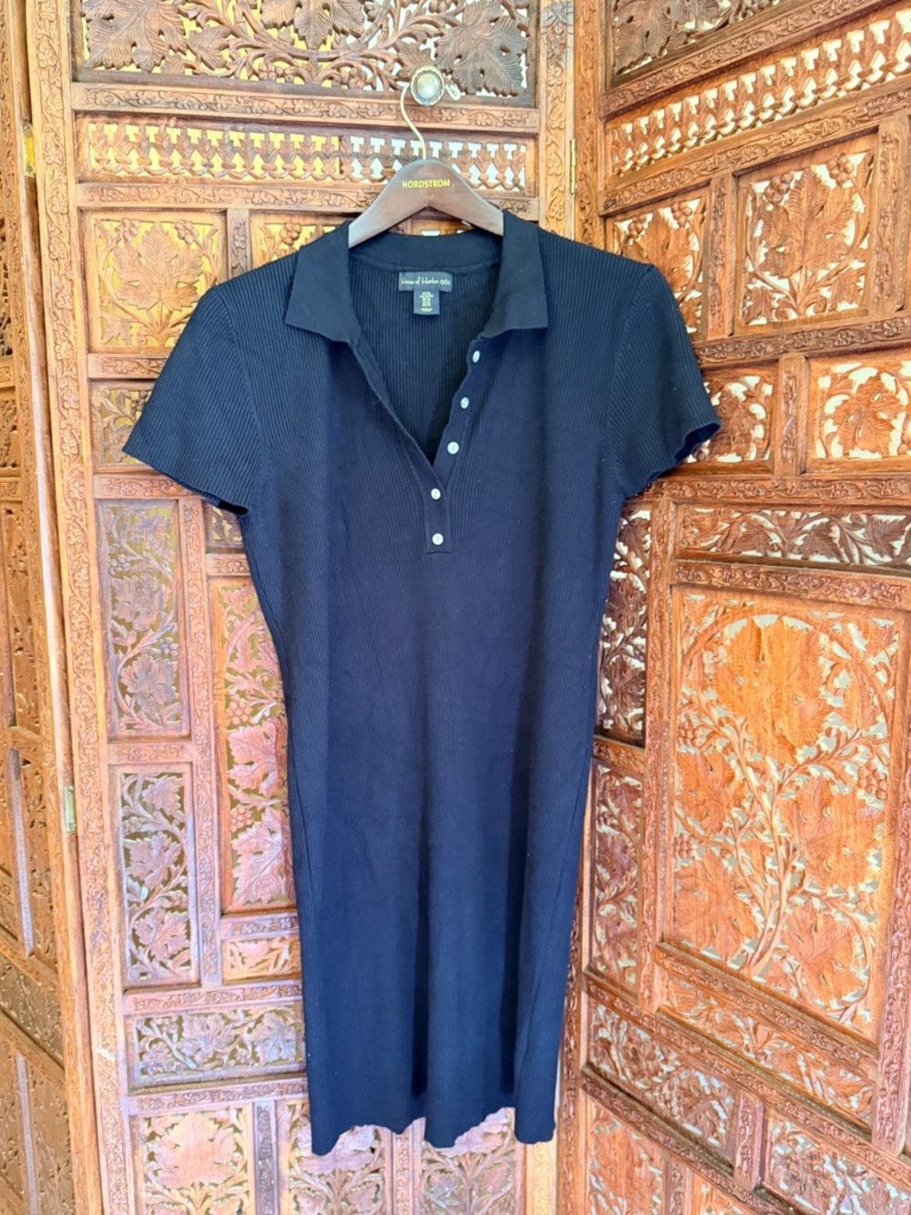 House of Harlow 1960 Ribbed Polo Sweater Dress Black Knit Mini Bodycon Size XL